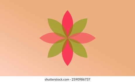 Minimalist floral logo with overlapping pink and green petals, set against a warm gradient background. Perfect for branding, nature themes, or modern decorative designs