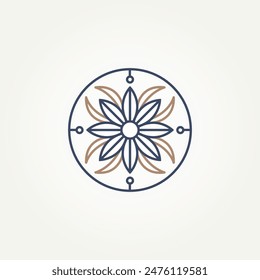 minimalist floral mandala ornament line art icon logo vector illustration design