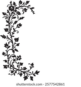 Minimalist Floral Ornament in Black Silhouettes
