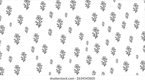 Minimalist Floral Pattern Background: Elegant Black and White Flower Design for Wallpaper, Textile Prints and Creative Projects, Suitable for Digital Paper