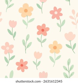 minimalist, floral, seamless, pattern, pastel, soft, digital illustration, spring, cute, vector, botanical, modern, leaves, petals, repeating, stylish, simple, elegant, background, design, decoration,