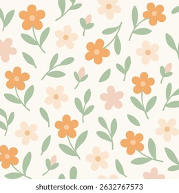 A minimalist floral seamless pattern in soft pastel tones. Perfect for modern, cute, and elegant surface design.