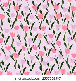 Minimalist Floral Seamless Pattern with White Flowers. Spring Flowers and Green Leaves Design. Spring 
