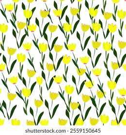 Minimalist Floral Seamless Pattern with White Flowers. Spring Flowers and Green Leaves Design. Spring 