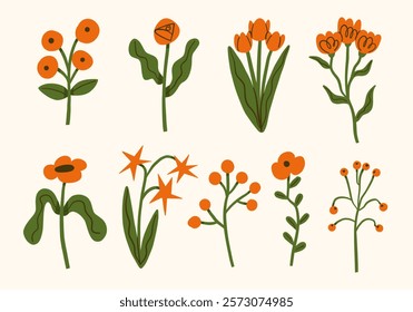 Minimalist Floral with Unique Stems and Bloom. A set of nine minimalist floral illustrations whimsical stems. This bundle is perfect for modern, rustic, or nature-inspired decor and design projects