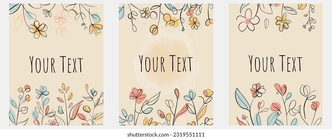 Minimalist Floral Vector Art Illustrations for Occasions template vintage fashion hand drawn decor.