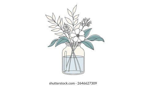 Minimalist Floral Vector Design with Flower Bouquet in Glass Jar Illustration Artwork