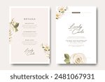 Minimalist floral wedding invitation card with beautiful  roses flower