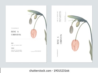 Minimalist floral wedding invitation card template design, various flowers bouquet on white