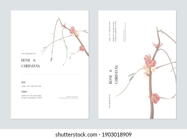 Minimalist floral wedding invitation card template design, various flowers bouquet on white