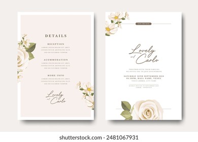 Minimalist floral wedding invitation card with beautiful  roses flower