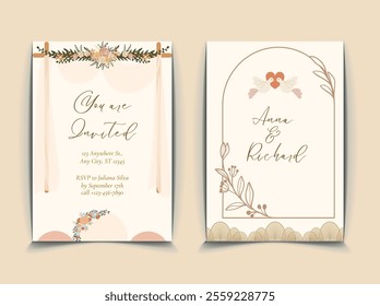 Minimalist floral wedding invitation card with beautiful flower