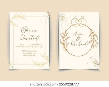 Minimalist floral wedding invitation card with beautiful flower