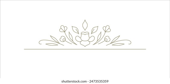 Minimalist flower botanical blossom golden divider line art decor element for simple design vector illustration. Classic botany linear border monochrome decorative ornate boundary brand logo emblem