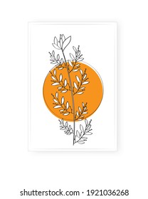 Minimalist flower design, vector. Art design, artwork. Flower silhouette and sun illustration. Poster design, minimalism. Wall art 