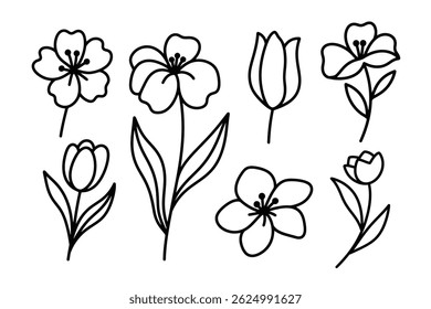 DESENHOS DE FLORES MINIMALISTAS PARA PROJETOS DECORATIVOS
