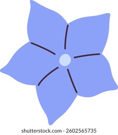 A minimalist flower with five rounded petals and a central dot in a clean style. The flower design features smooth lines and a central circle. Cartoon vector illustration.