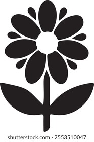 Minimalist Flower Icon with Petals and Leaves