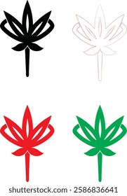 Minimalist flower icons, simple line drawings, stylized lotus blossoms, graphic floral designs, color variations, black white red green, clean vector illustrations, symmetrical plant symbols, modern b