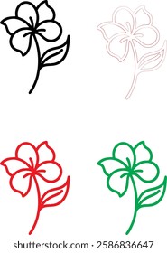 Minimalist flower icons, simple line drawings, stylized lotus blossoms, graphic floral designs, color variations, black white red green, clean vector illustrations, symmetrical plant symbols, modern b