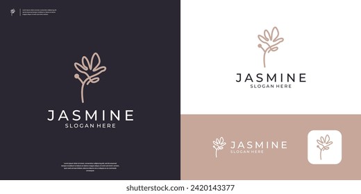 Minimalist flower line logo design template