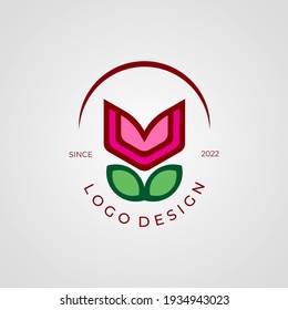 minimalist of flower logo with colorful. vector illustration