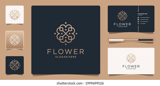 Minimalist flower logo ornament with line art style. Luxury template business card design.