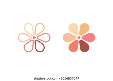 Minimalist Flower Logo – Outline and Solid Petal Variations in Warm Pastel Colors