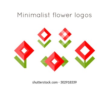 Minimalist flower logos. Can be used like logo for floral business. Vector set, eps 10.