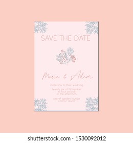 Minimalist Flower Pink Wedding Save The Date Template