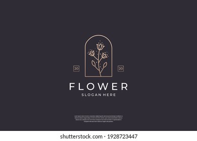 Minimalist flower rose logo design inspiration. Luxury icon floral with line art style