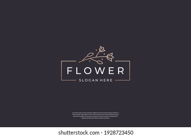 Minimalist flower rose logo design template. Luxury icon floral with line art style