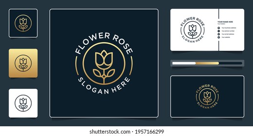 Minimalist flower rose logo design with business card template