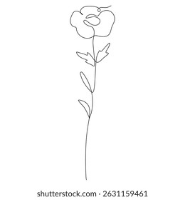 Minimalist flower with simple petal shape and slim stem. One line artwork ideal for modern botanical illustrations and digital use.
