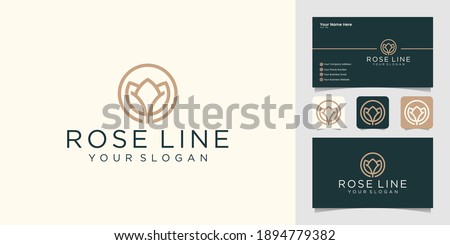 Minimalist flower style line art logo template and business card