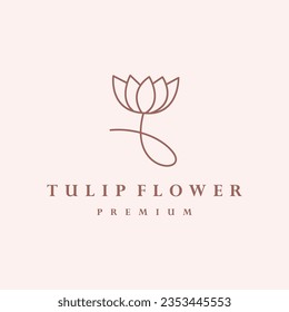 Minimalist flower tulip style line art logo template