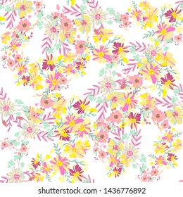 Minimalist flowers design. Seamless leaf pattern. Vector ditsy print illustration.