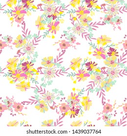 Minimalist flowers design. Seamless leaf pattern. Vector ditsy print illustration.