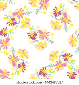 Minimalist flowers design. Seamless leaf pattern. Vector ditsy print illustration.