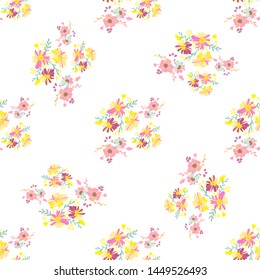 Minimalist flowers design. Seamless leaf pattern. Vector ditsy print illustration.