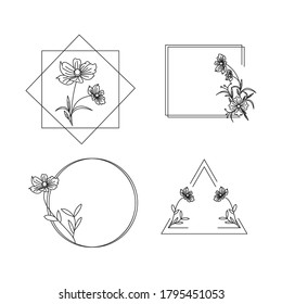 Minimalistische Blumenelemente für Design, Blumen handgezeichnete Illustrationslinie Kunst.

