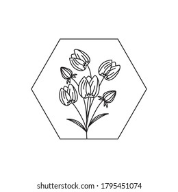Minimalista Flores florales para el diseño, linearto de ilustración dibujado a mano de flor.

