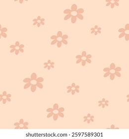 Minimalist flowers Seamless pattern. Adorable spring, summer, fall floral pattern. Hand drawn vector pattern in flat style