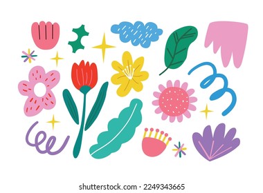 Minimalist flowery background , organic shape, abstract ornament, hand drawing nature flower object. 