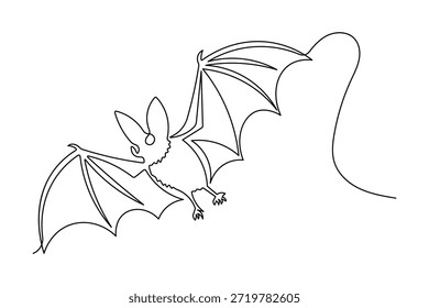 Minimalista murciélago volador línea continua dibujo simple estilo mamífero contorno