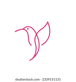 Minimalist Flying Bird Logo. This logo features a bird with a minimalistic design, seen in flight, with simple lines forming the shape of the bird. The logo background uses a pink color.