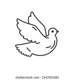 Ilustración vectorial de la línea de paloma blanca voladora minimalista. Símbolo de paloma alada de amor libertad espiritual paz pureza camiseta diseño decorativo impreso de la camiseta. Silueta de carácter animal aviar