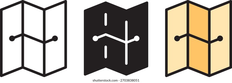 Conjunto de iconos de Vector de mapa plegado minimalista