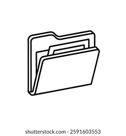 a minimalist folder icon with documents or files inside, commonly used to represent file management, storage, or organization systems.
