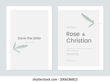 Minimalist Foliage Wedding Invitation Card Template Design, Green Long Leaves